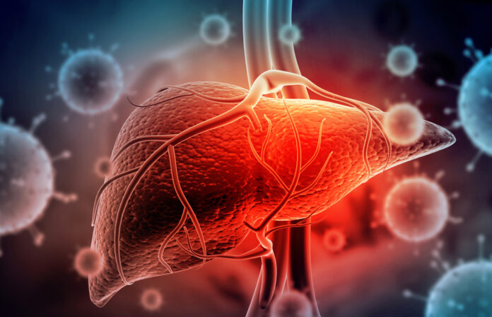 Hepatitis,Virus,With,Human,Liver.,3d,Illustration